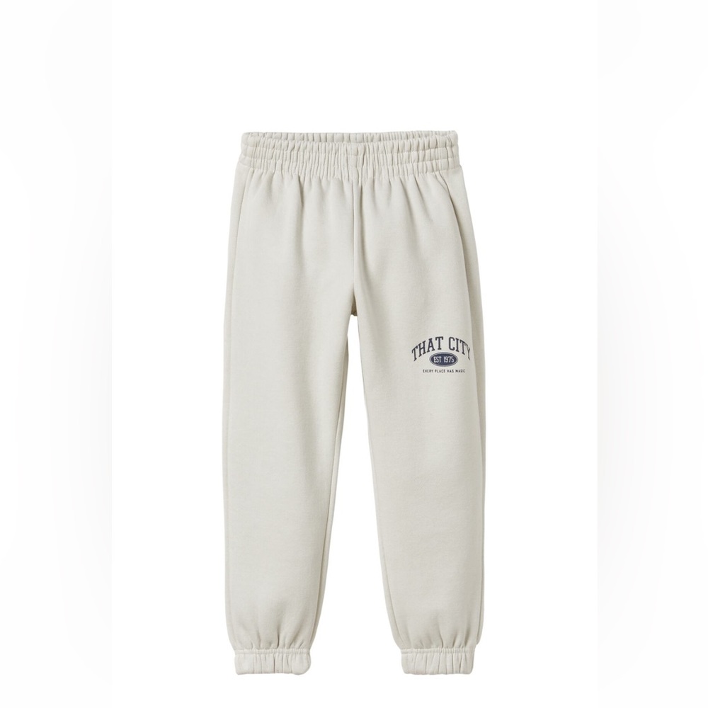 Zara kids girls text print joggers in Ecru. Size 13-14.
